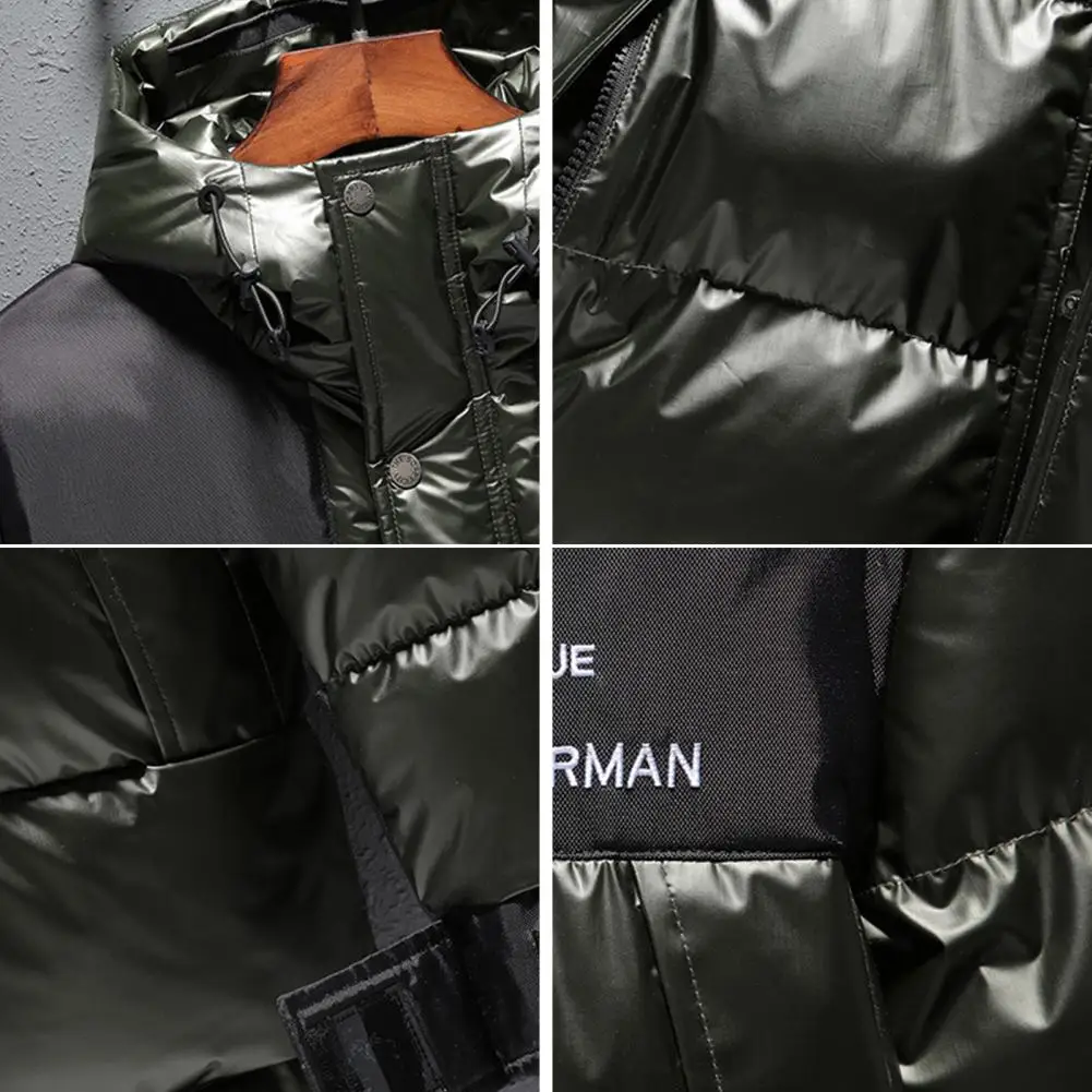 Men Overcoat Patchwork Winter Coldproof Pockets Hood Windbreaker   Men Coat  for Outdoor