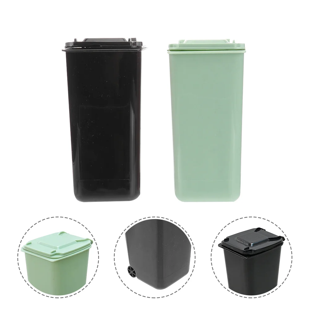 

2 Pcs Miniature Trash Can Waste Management Toys Lid Automotive Accessories Car Container Tabletop Garbage Cans