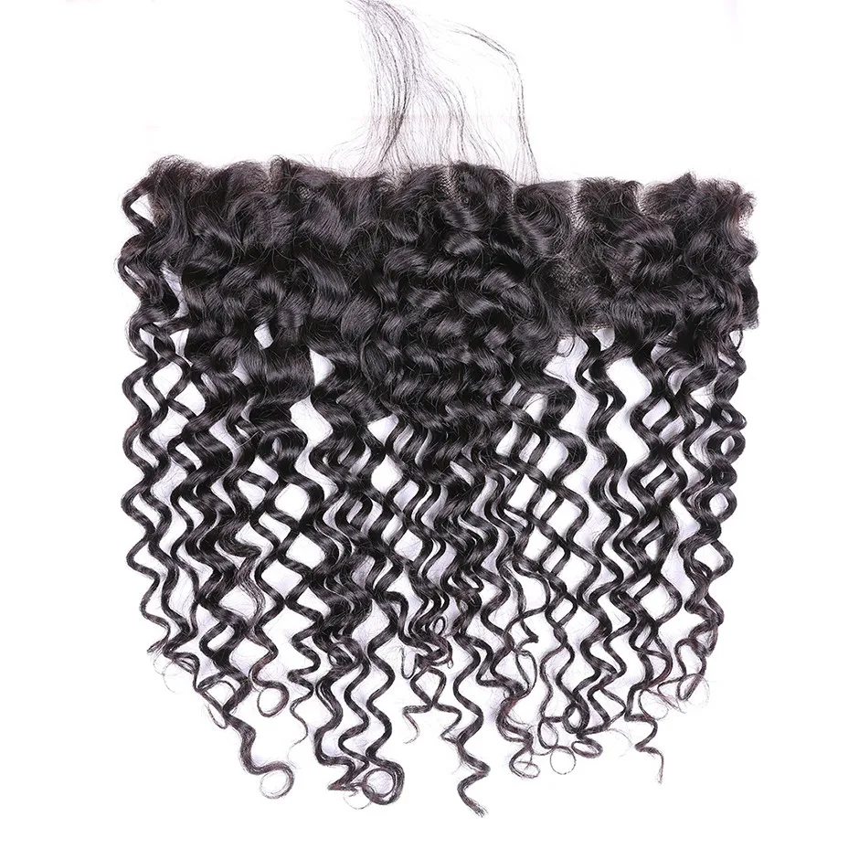 

Malaysian Deep Wave Lace Frontal Closure 13*4 Swiss Lace Remy Human Hair Weaves Ear To Ear Free Part With Baby Hair