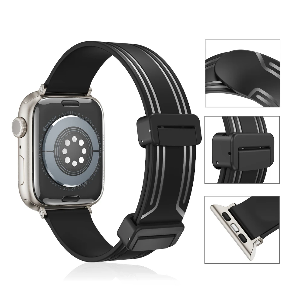 Metal Silicone Double Buckle Strap For Apple Watch Series 8 7 6 5 4 3 Ultra 49MM For correas apple watch se 44mm 40mm 41mm 45mm
