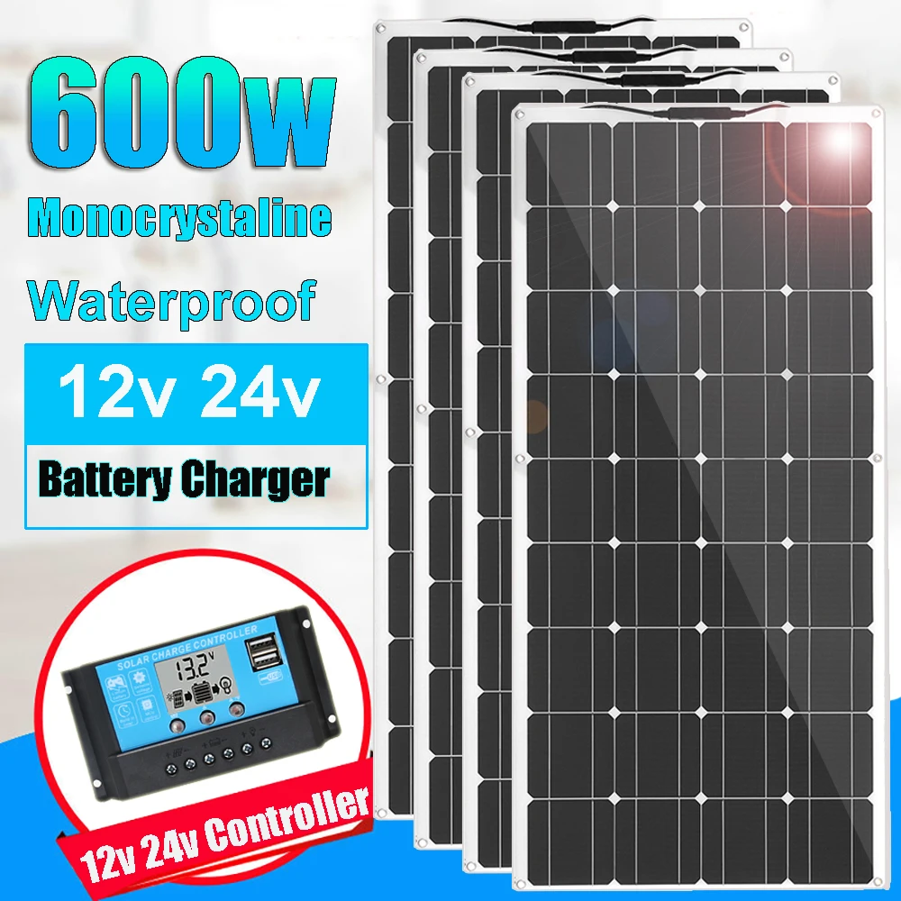 

solar panel 12v kit complete 600w 450w 300w 150w high efficiency solar cell PV system for home 12v 24v battery car RV Van camper