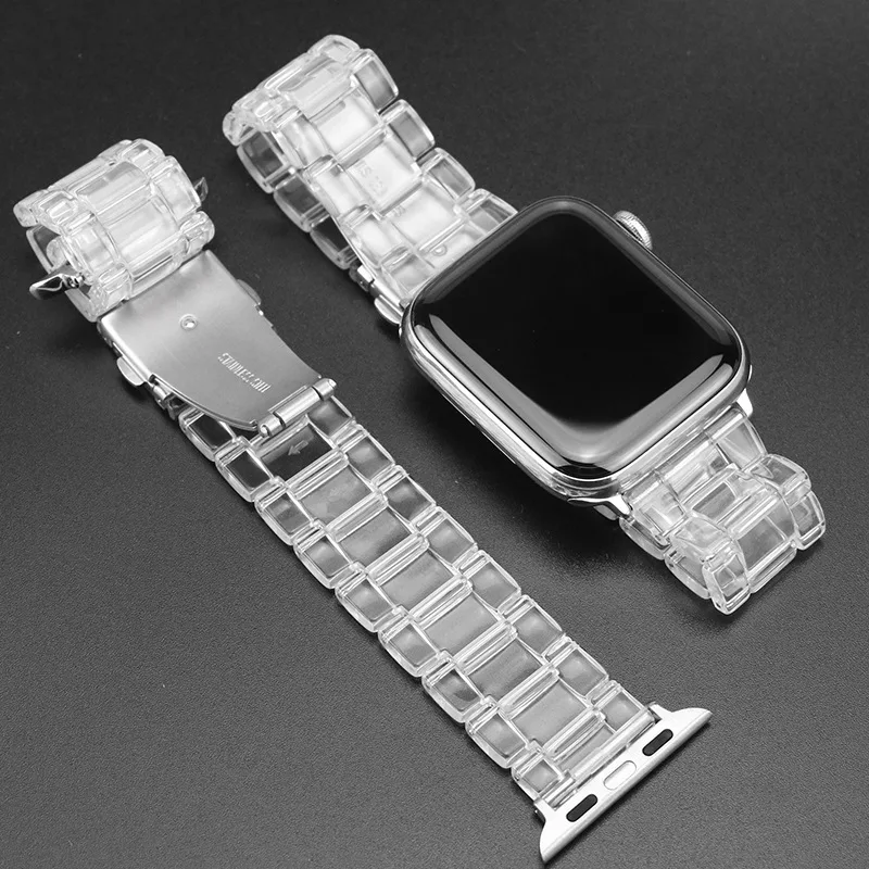 Resin Watch strap for apple watch series 8 7 6 5 4 band 42mm 38mm correa Clear steel for iwatch 8 7 6 SE 5 4 3 2 44 40 41 45MM
