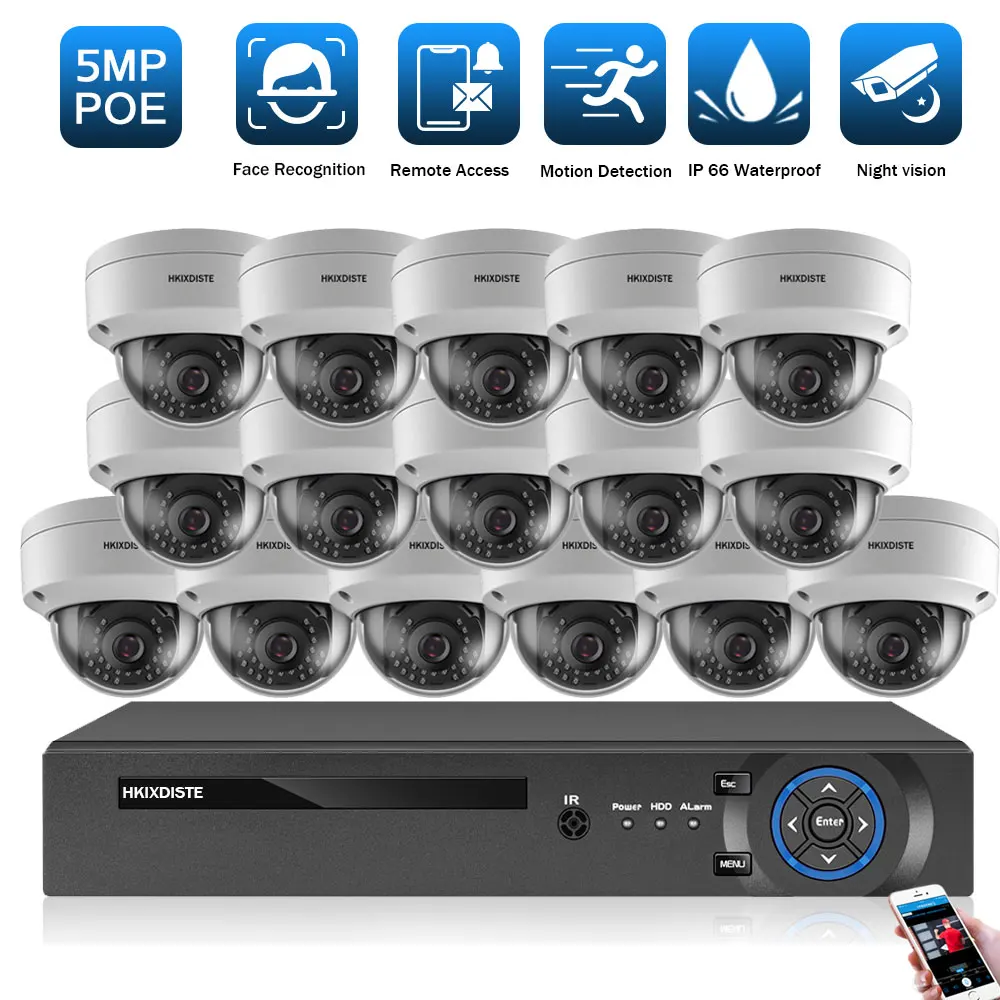 

H.265 16CH 5MP CCTV POE Dome Camera Set 8CH 4K NVR Kit Outdoor Waterproof IP Security Surveillance Camera System Kit P2P XMEYE