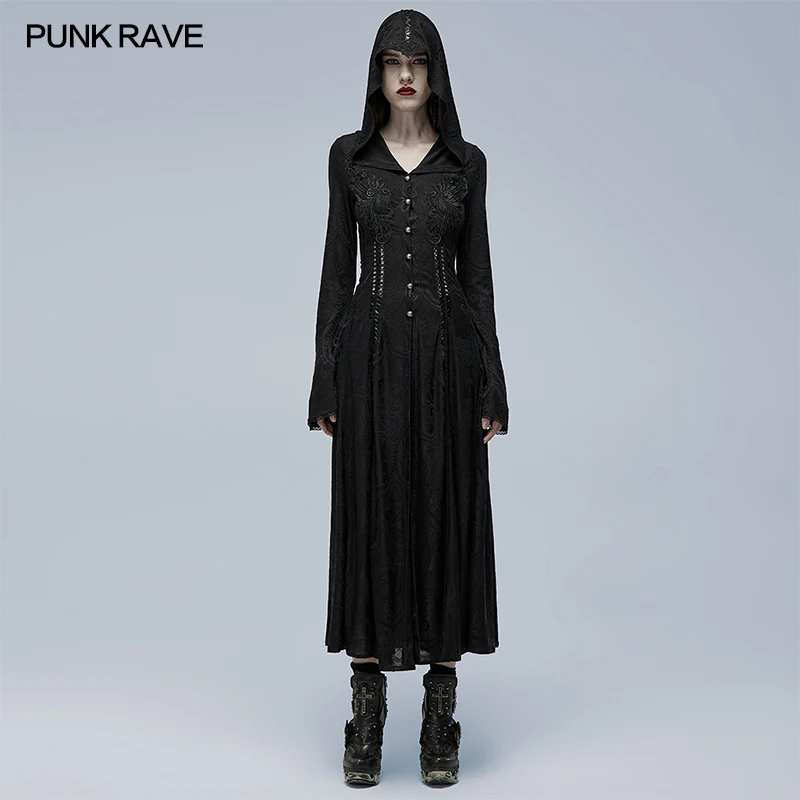 Punk Rave Gothic Sexy Women cut-out applique Embossed knitted dress coat WY1359