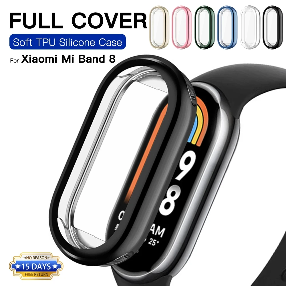Мягкий защитный чехол из ТПУ для Xiaomi Mi Band 8 с полной защитой экрана чехлы-бамперы