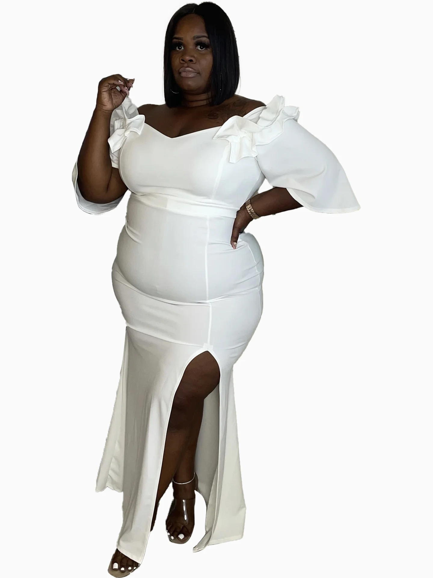 Plus Size Dresses Women's Autumn 2023 New Solid Color Half Sleeve Long Skirt Open Leg Large Dress Fashion Casual Female Clothing