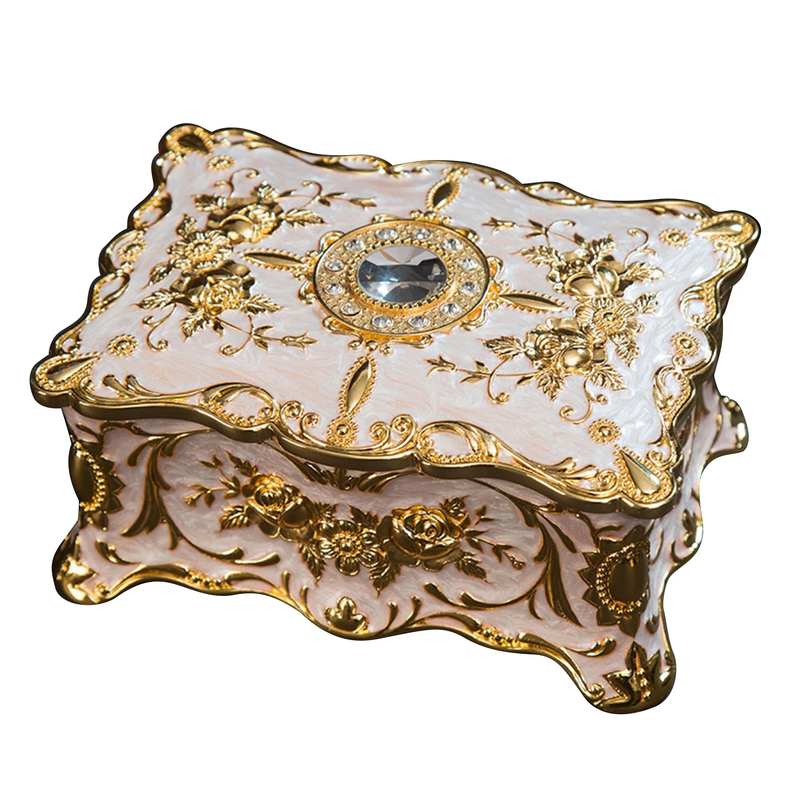 

Vintage Jewellery Storage Box European Style Antique Embossed Two-Layer Trinket Organizer Box antique