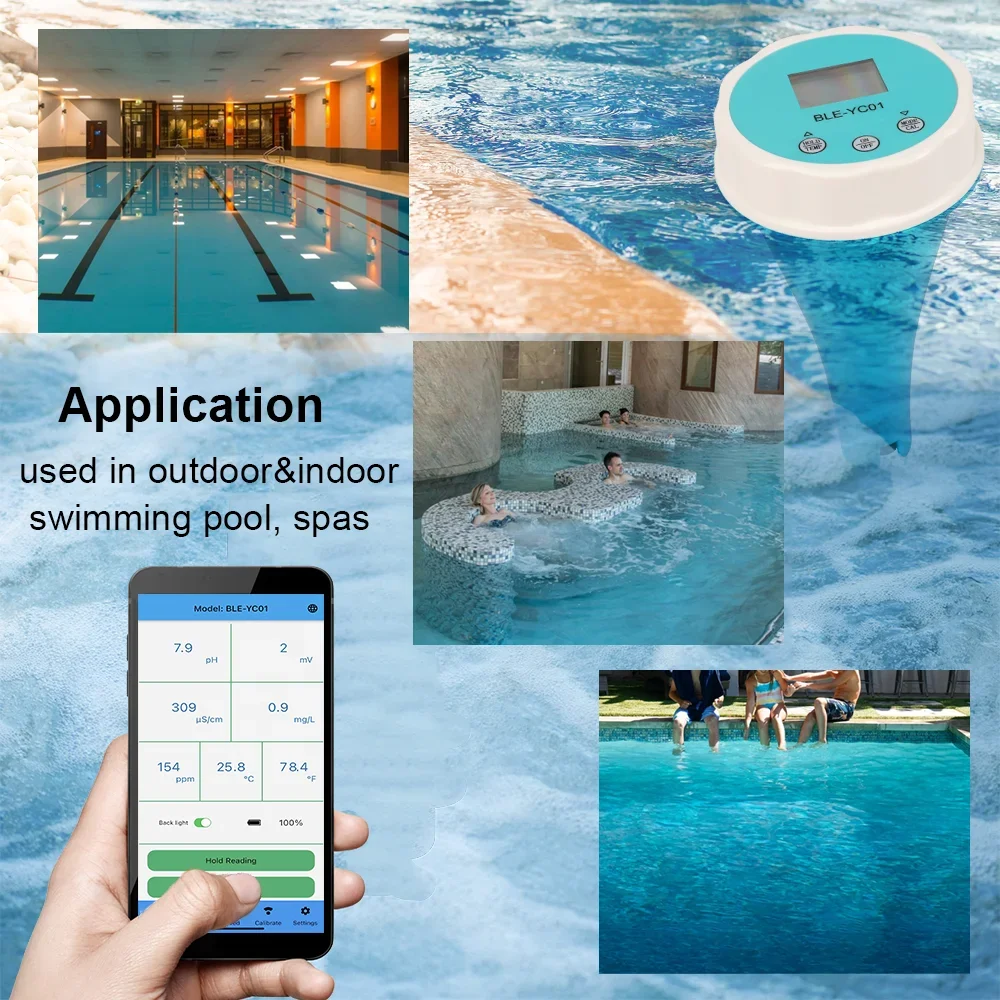 Bluetooth pH 6 в 1 для бассейна воды ec ppm cl orp тестер температуры yc01 электронный цифровой