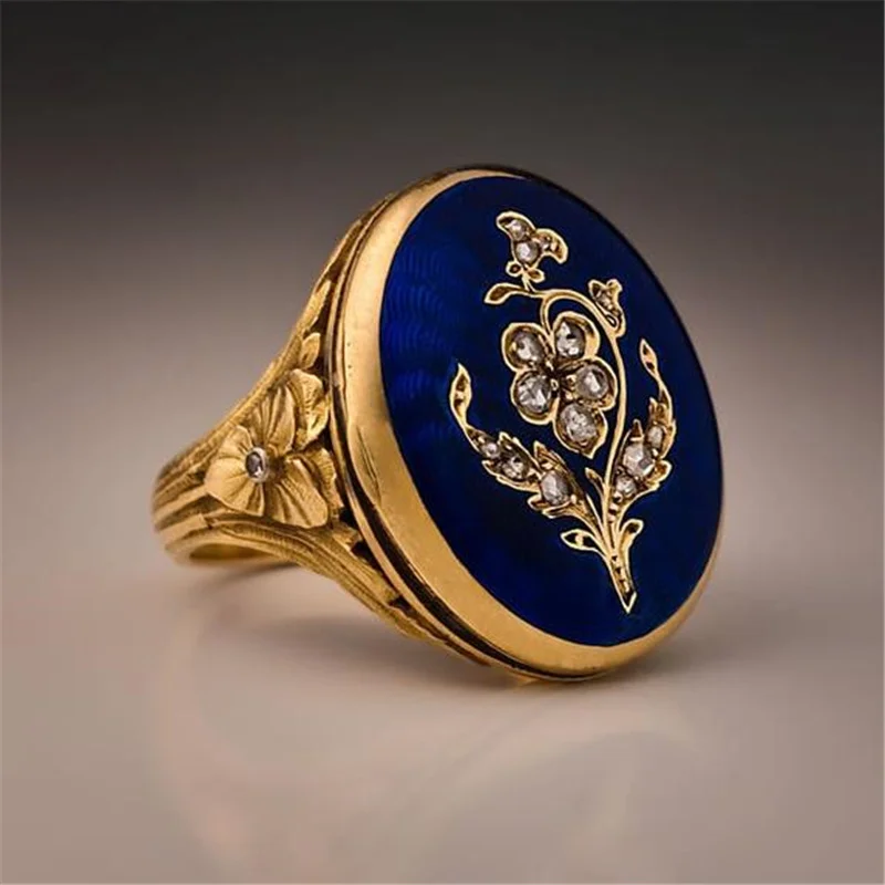 

2022 Vintage Luxury Royal Palace Lilac Flower Ring For Women Engagement Party Wedding Rings Hand Jewelry Accessories Size 5-11