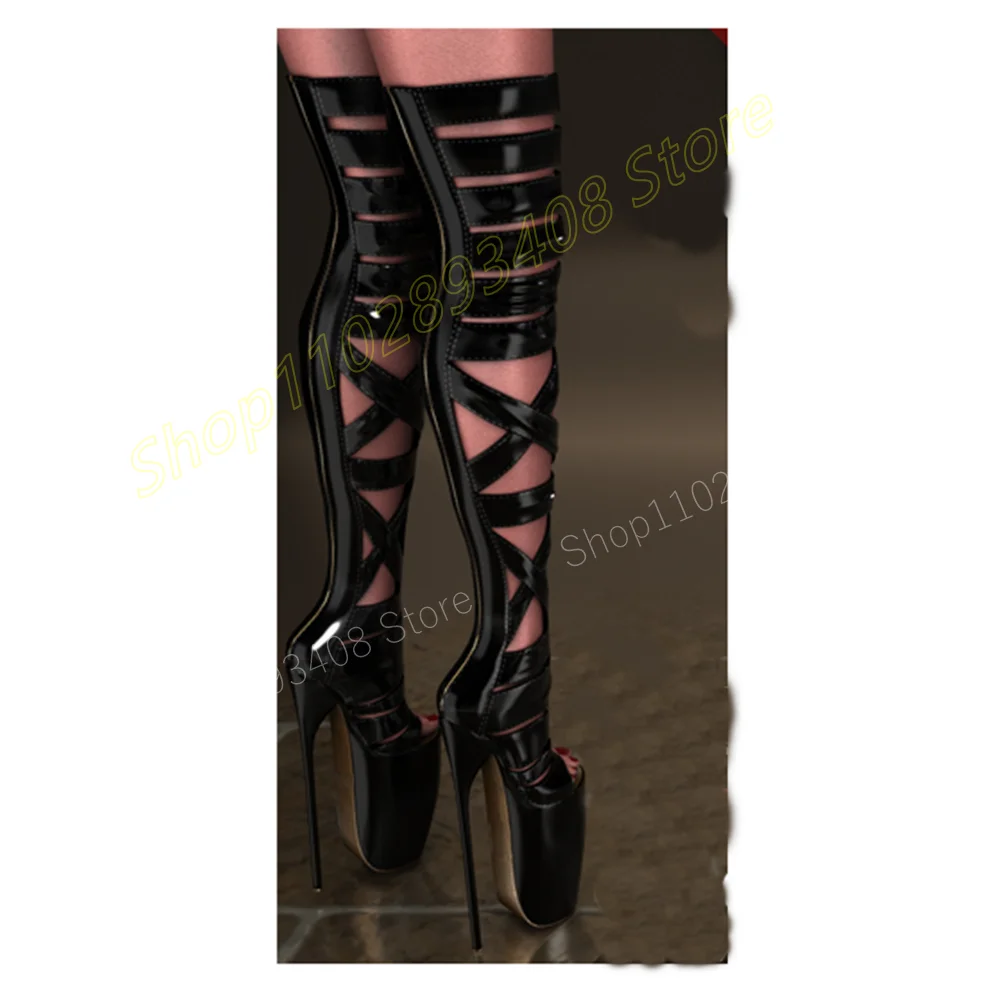 Женские босоножки на платформе черные Босоножки с открытым носком высоком