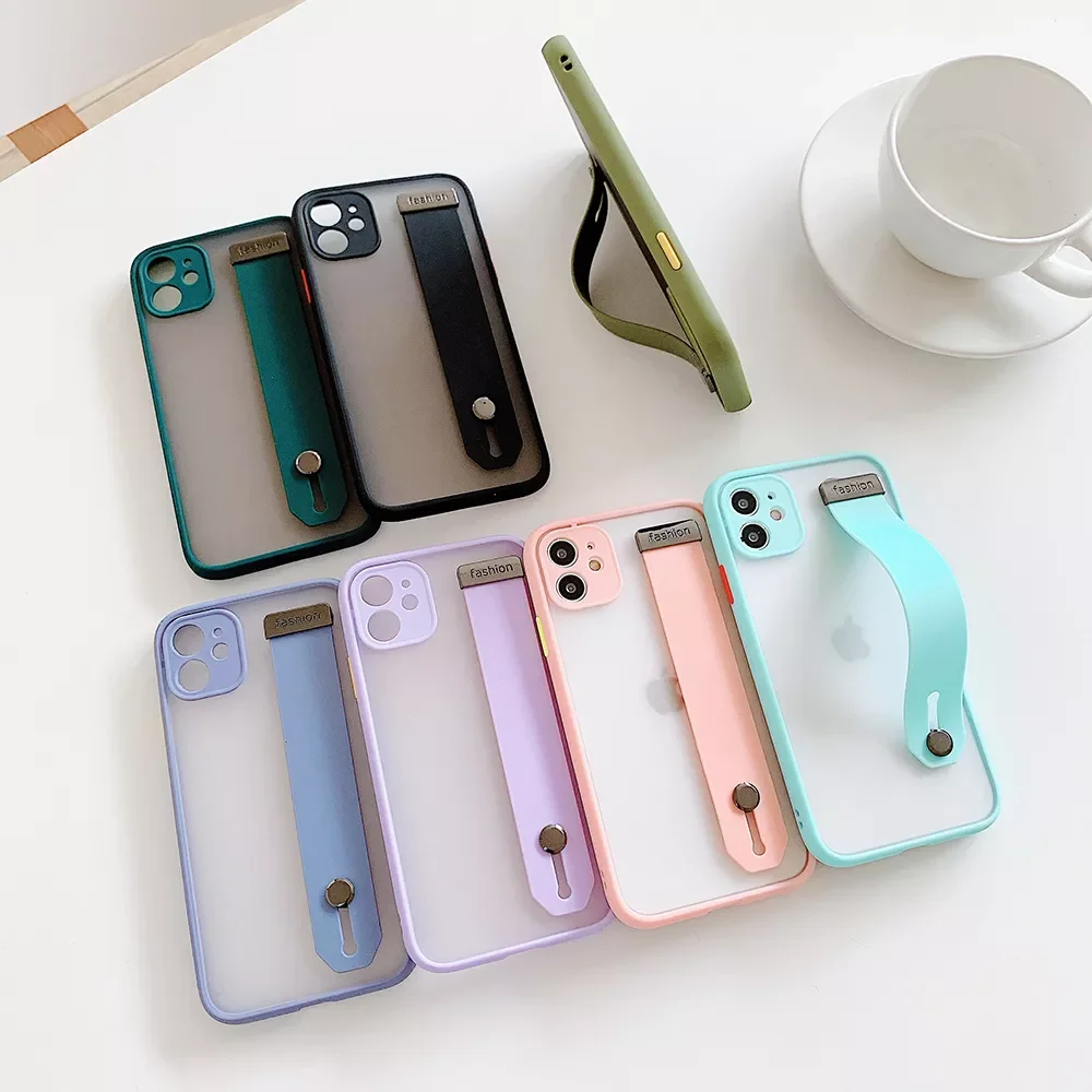 

For iPhone 13 12 Mini 11 Pro Max X XR XS Max 7 8 Plus SE Case Camera Protection Cases Candy Color Wrist Strap Holder Luxury Case
