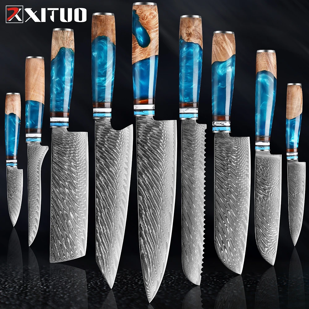 

XITUO Damascus Steel Chef Knife Sharp 67 layers Japanese Kitchen Knives Set 1-9pcs Handmade Slicing Bread Boning Paring Tools