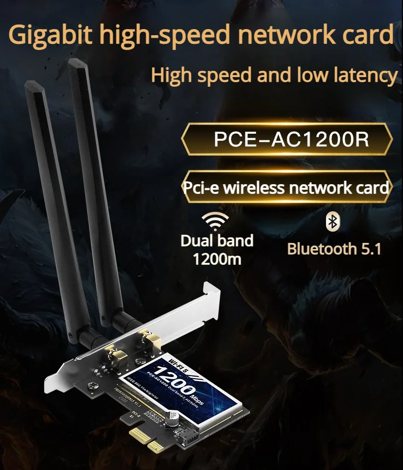 Фото Беспроводной адаптер Wi-Fi 5 AC1200 PCIE Bt4.0, двухдиапазонный адаптер Wi-Fi 5G, сетевая карта Bluetooth, настольный ноутбук, Windows 7/8/10/11 №1