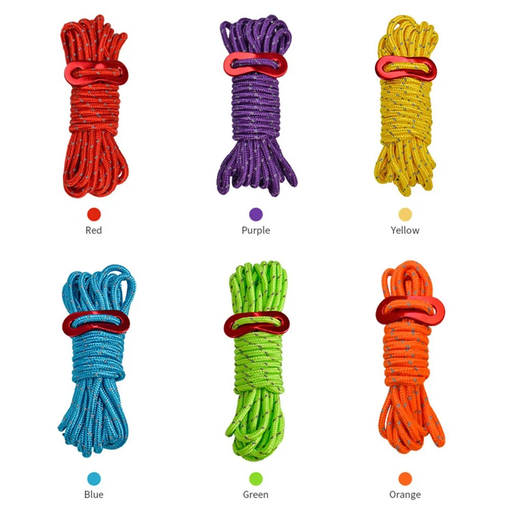 

4pcs Reflective Wind Rope 4mm With Buckle Adjuster Windproof Noose Tent Accessories Fix Tent Canopy Warning Rope Clothesline