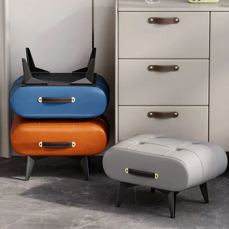 Скандинавский свет роскошный кожаный табурет с ручкой для смены обуви