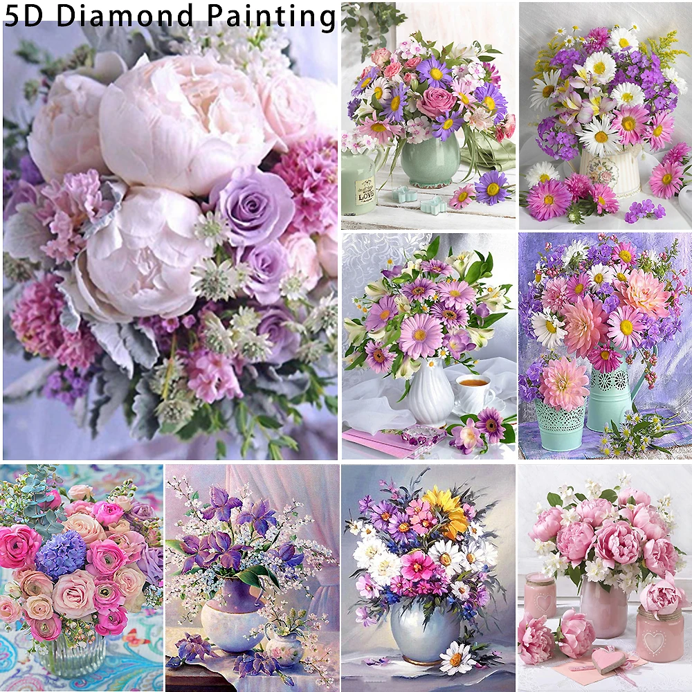 

5D алмазная живопись «ваза и цветы», Набор для вышивки крестиком, японская полноформатная мозаика, круглая алмазная живопись, растения, домашний декор для стен/стола