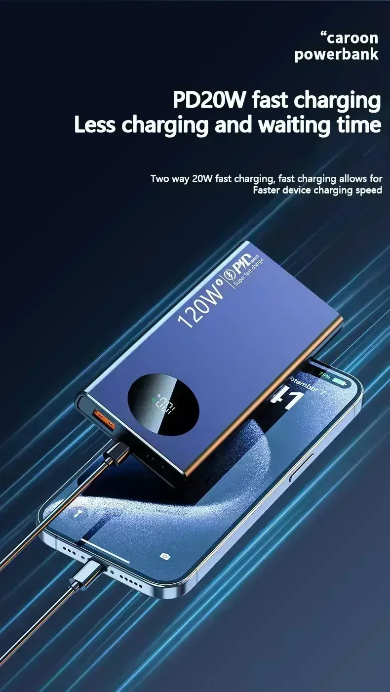 Сверхбыстрая зарядка 120 Вт 50000 мАч цифровой дисплей Ультраяркий внешний