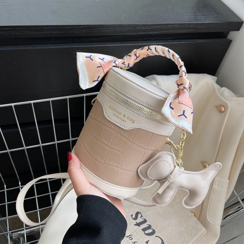 

Net red texture small bag female 2022 new fashion simple retro single shoulder bag versatile messenger bucket bag cute