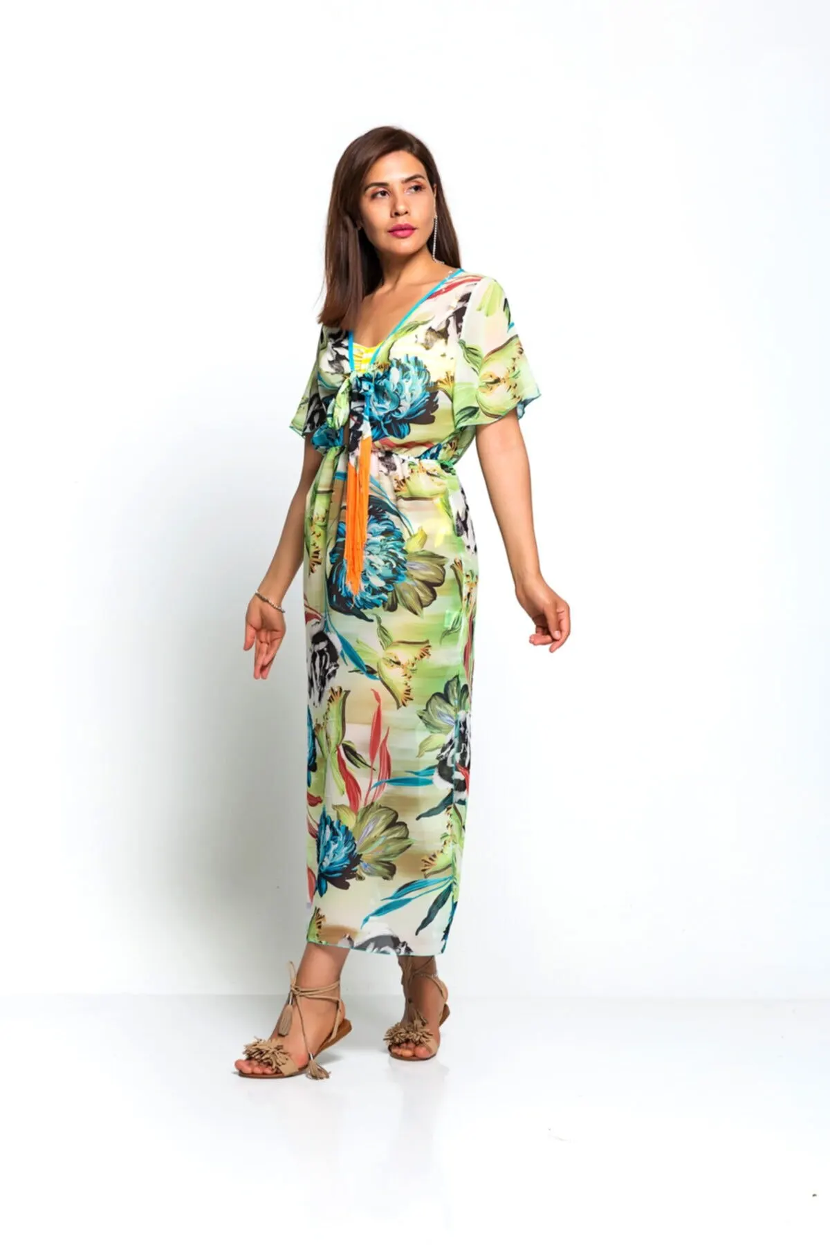 

Women's Pareo Green Beach Dress Swimwear Cover Up Dress Sexy Tunic Suit Beachwear Female Beach Bikini Cover Loose Mini Dress