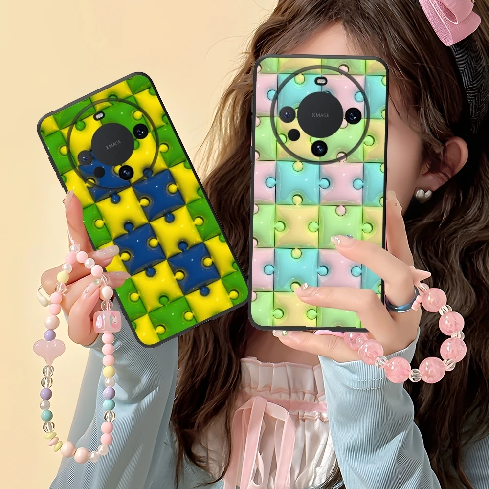 Puzzle Fashion Pretty Mobile Cell Phone Case for Huawei Mate 60 50 40 30 20 10 Pro Plus Lite E 5G Black Soft Cover Shell