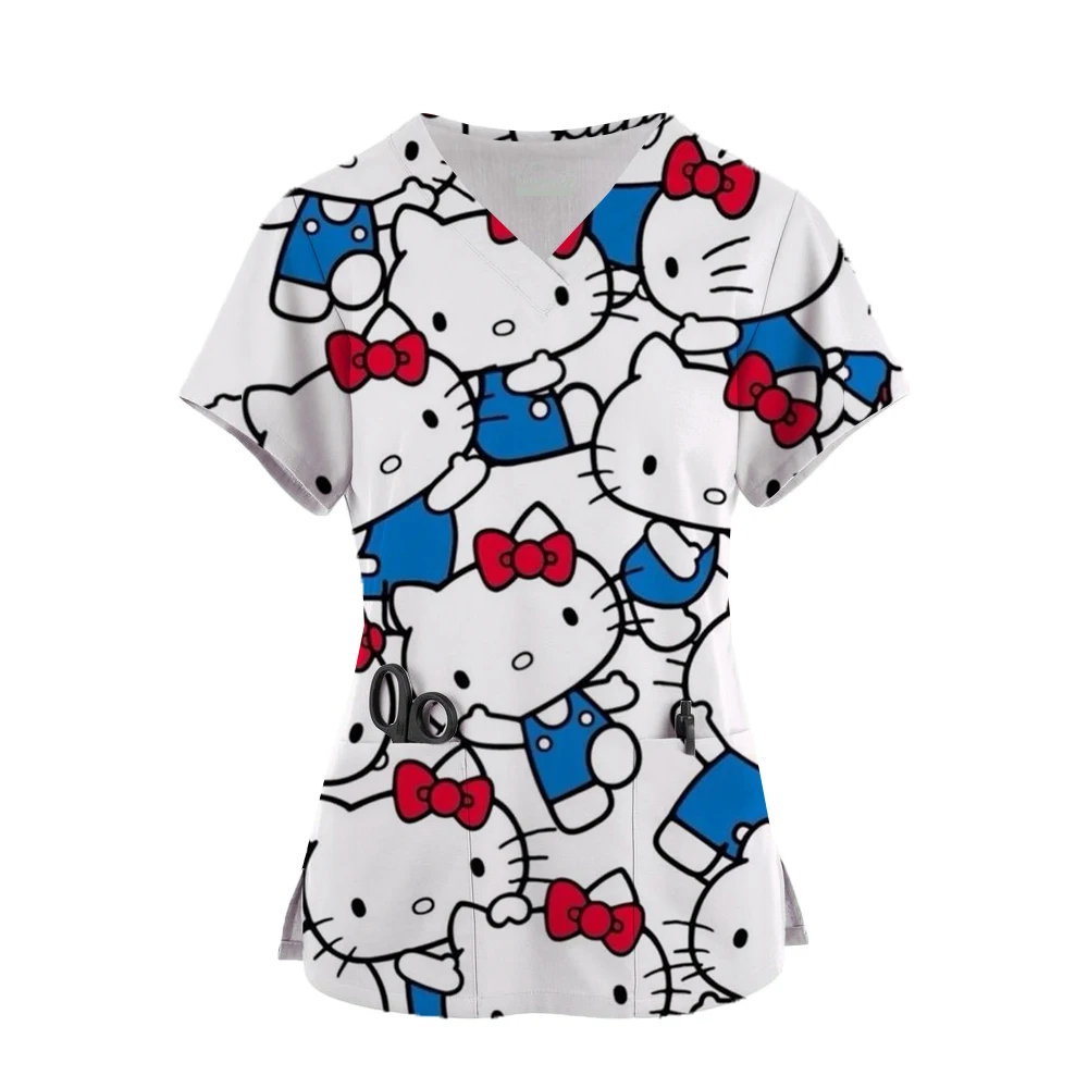 2024 кавайная униформа медсестры скрабы женский мультяшный принт Hello Kitty