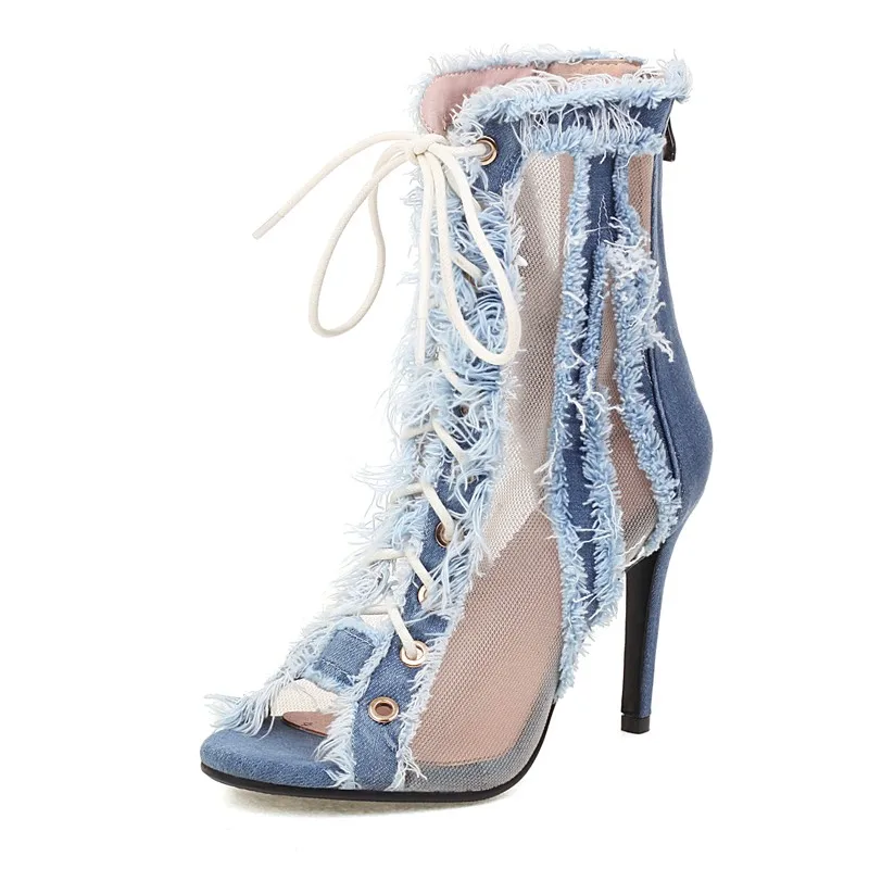 Богемные ботильоны из джинсовой сетки с эффектом потертости размер 45 46 женская