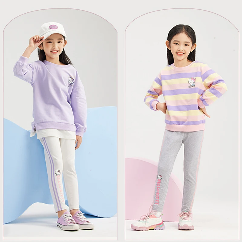 

Hellokitty Spring Autumn Kids Girls Leggings Casual Skinny Pants Sanrio Fashion Cartoon Elastic Waist Band Loose Bottoming Pants