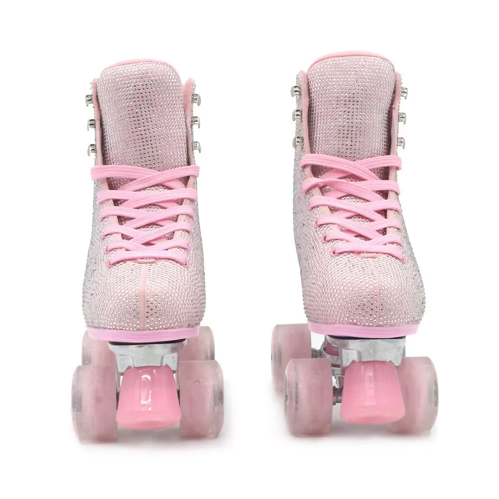 High Quality Girls Adult Double-row 2 Line Pink With Diamond Sliding Inline Quad Training Roller Skates Shoes Patines 4 Wheels