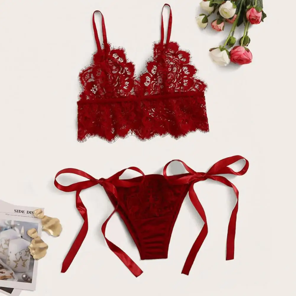 

Wire Free Sweet Wireless Bow-knot Decor Bra Briefs Set for Wedding Night