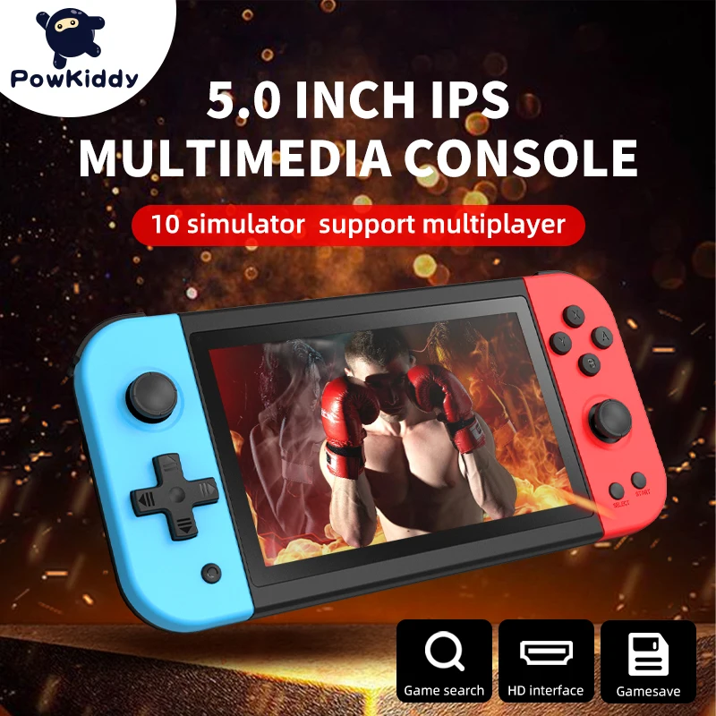 

Powkiddy New X51 5.0-inch IPS 800*480 Screen Retro Handheld Game Console Supports HD Output Multiplayer Children's Gifts.