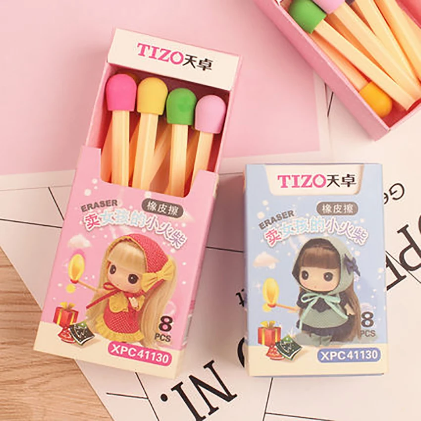 

1Set Matches Shapes Simulation Award Eraser Rubber Students Prize Gifts Cute Stick Bar Pencil Eraser Toys School Office Supplies
