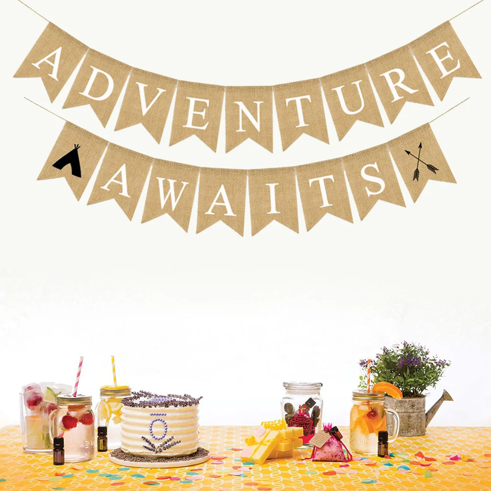 

1PC ADVENTURE AWAITS Banner Dovetail Shape Bunting Garland for Gathering Festival