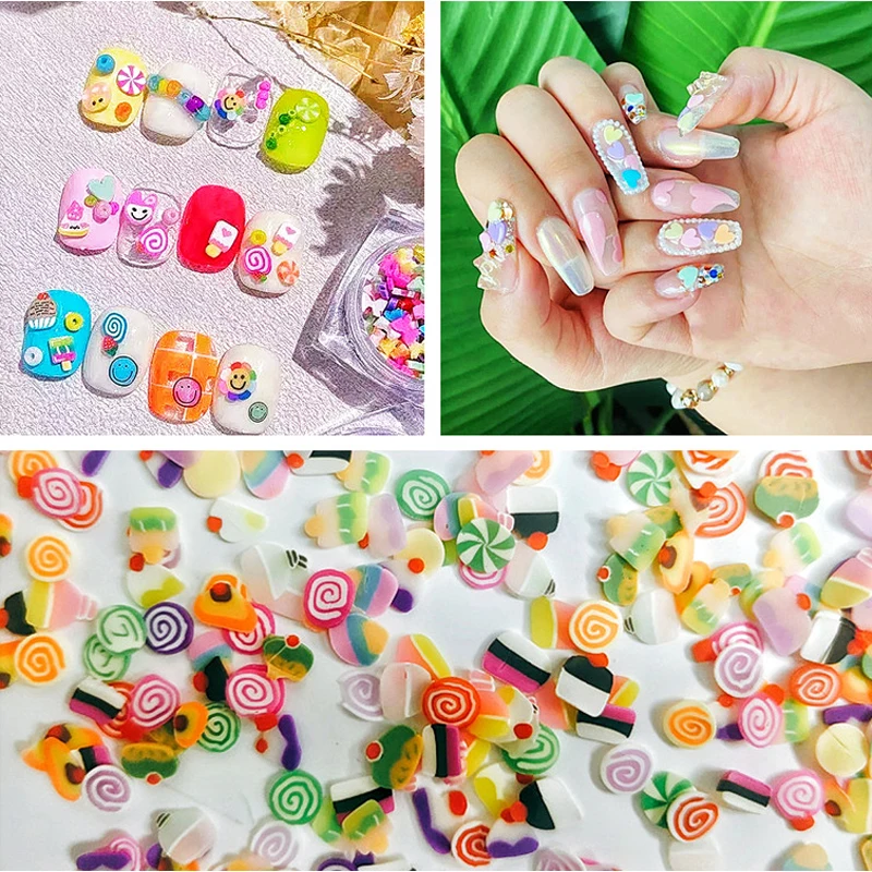 

500 шт./упак. Kawaii дизайн ногтей Мягкая Керамика смешанные цвета цветы смайлик фрукты дизайн ногтей Аксессуары для творчества дизайн