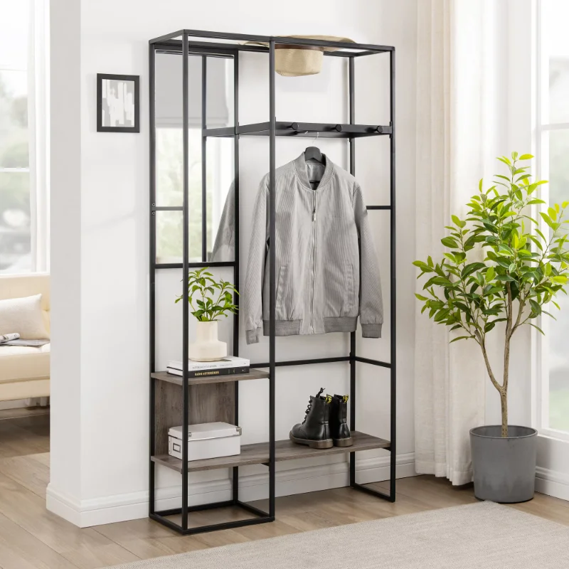 

Manor Park Modern 70" Storage Hall Tree with Mirror, Grey Wash