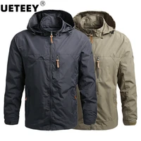 mens brand spring autumn casual waterproof hiking jackets tactical jacket men multi pocket hooded outdoor camping windproof coat