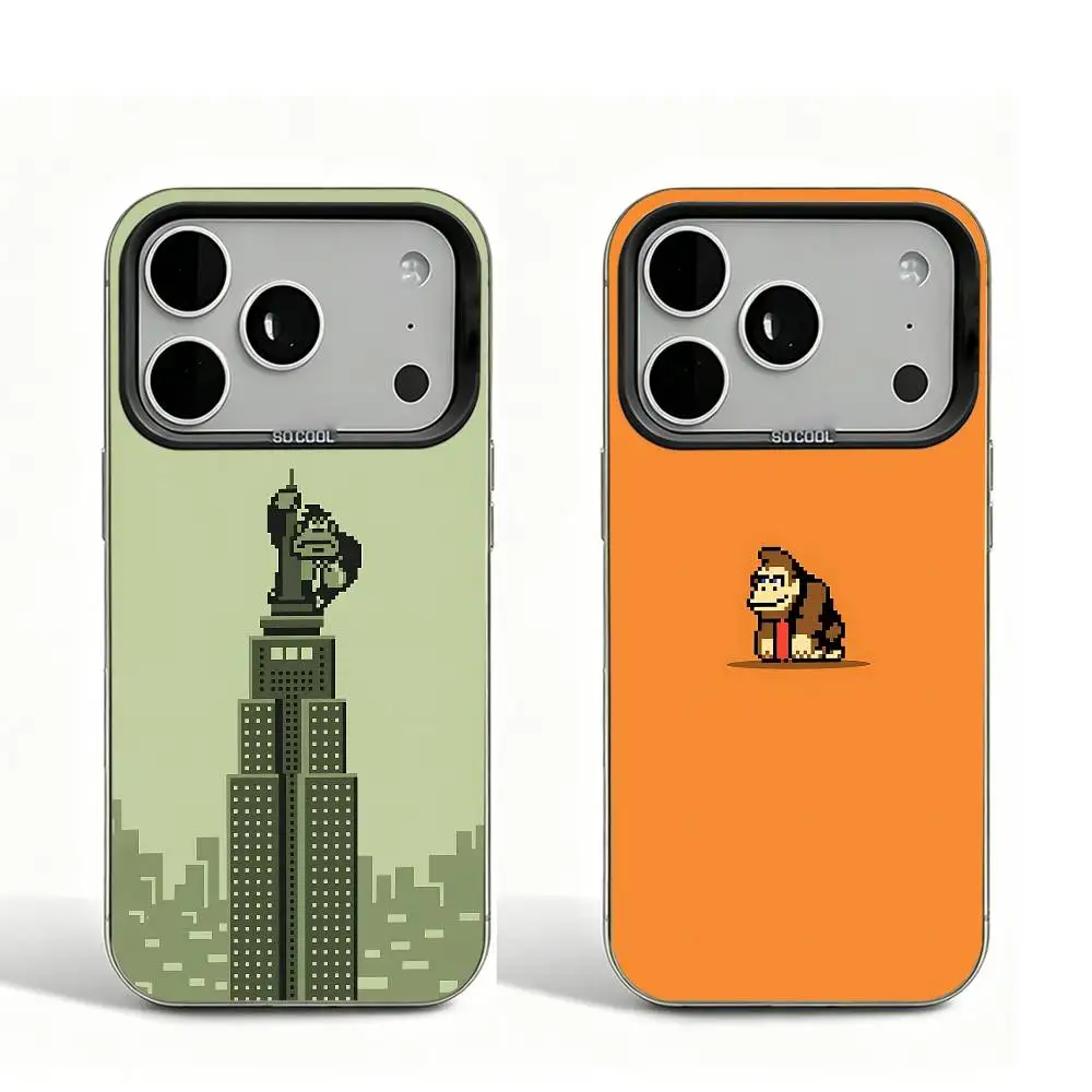 Фото Чехол D-Donkeys Monkey K-Kong черный матовый для iPhone 16 15 17 14 11 12 13 Pro Max с защитой объектива и принтом, очень стильный №1