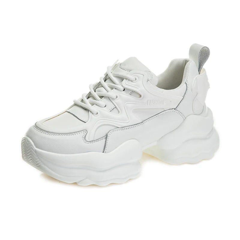 

Genuine Leather Platform Sports Shoes for Women 2023 Chunky Designer Casual Sneakers Girls Wedges High-Heeled Running Footwear