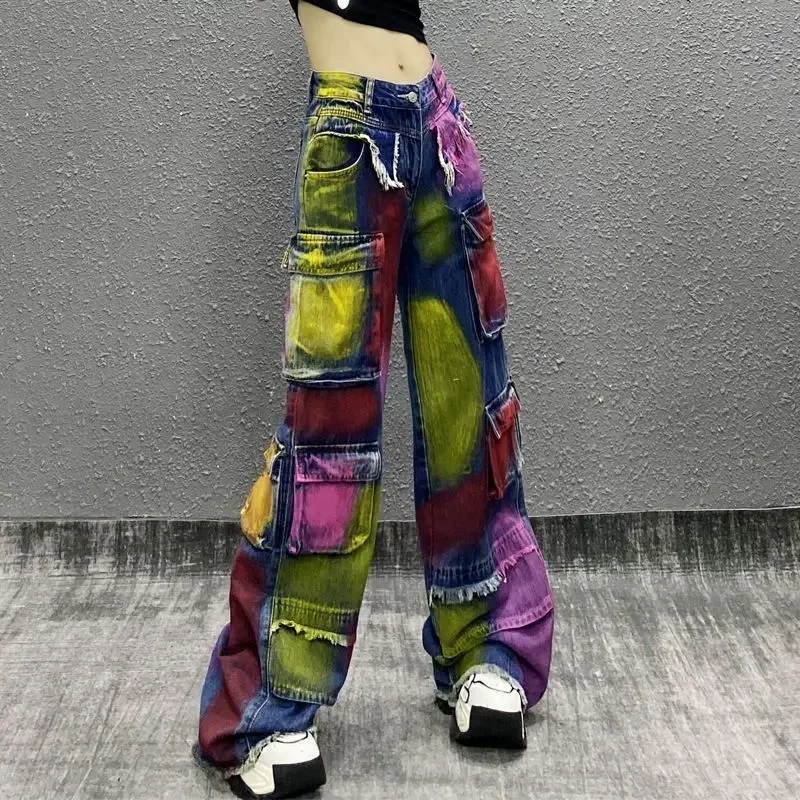 Джинсы женские с завышенной талией повседневные брюки широкими штанинами тонкие