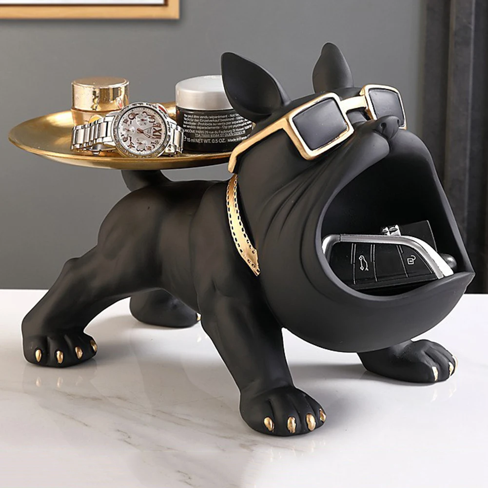 

Bulldog Art Figurines Entrance Crafts Resin Key Holder Figurine Candy Sundries Household Supplies for Study Coffee Shop