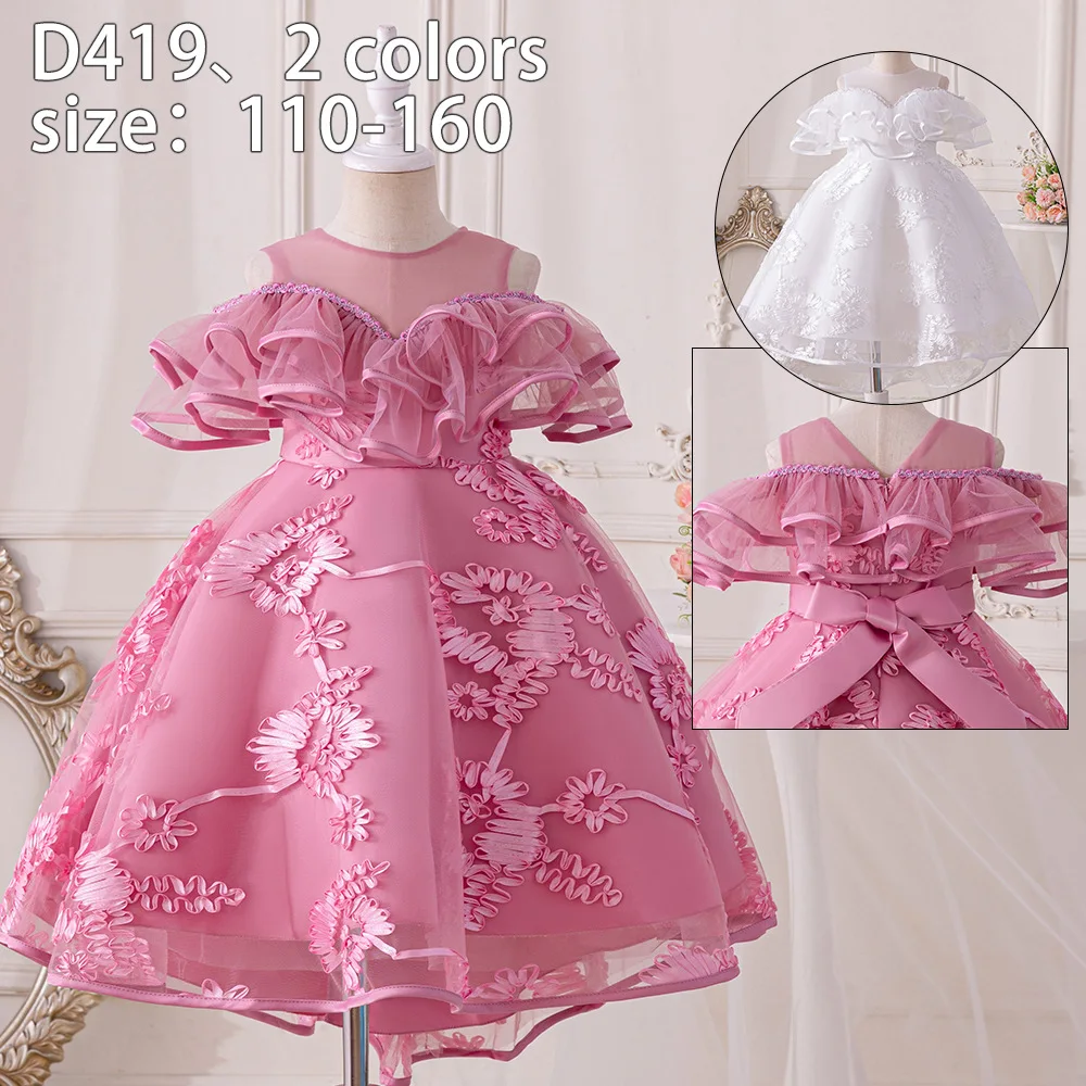 ELBCOS От 3 до 12 лет девушки с круглым вырезом пышными рукавами без рукавов вышивкой