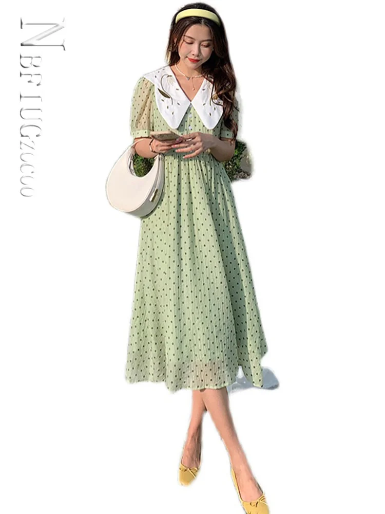 

2022 Summer Embroidery Patchwork Women Dress High Waist Slim V Neck Female Dresses