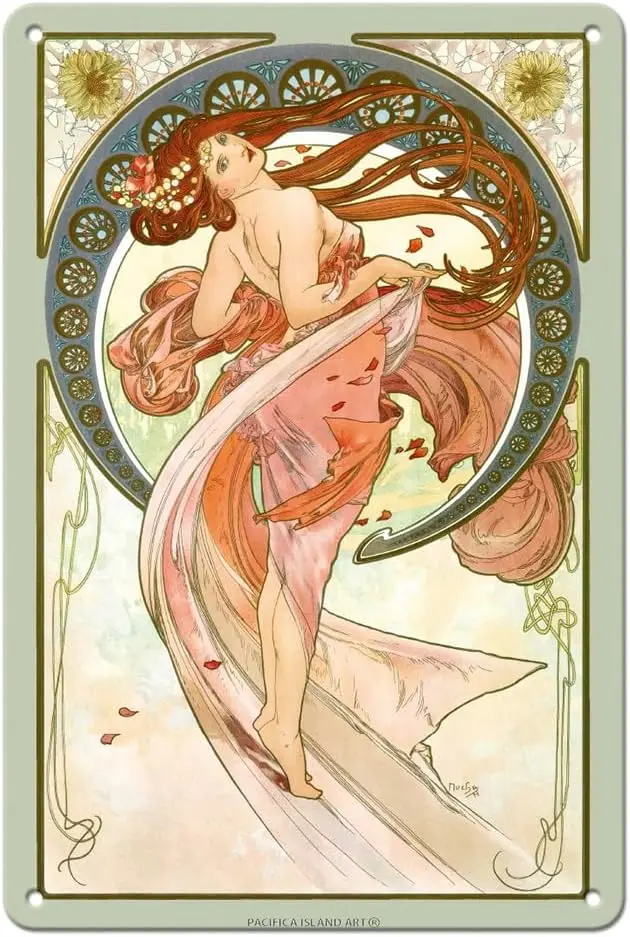 Dnce - rt Nouveu Beuty От n Orgnl Цвет llustrton от lphonse Много c.1890s 8 x 12 nch Vntge Metl Tn Sgn