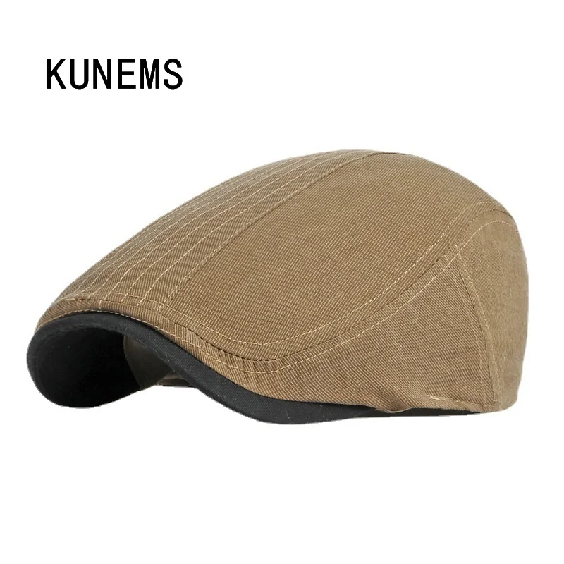 

KUNEMS Simple Fashion Newsboy Cap Solid Color Berets Cotton Hats for Man Boina Casual Flat Hat Spring and Summer Gorros Hombre