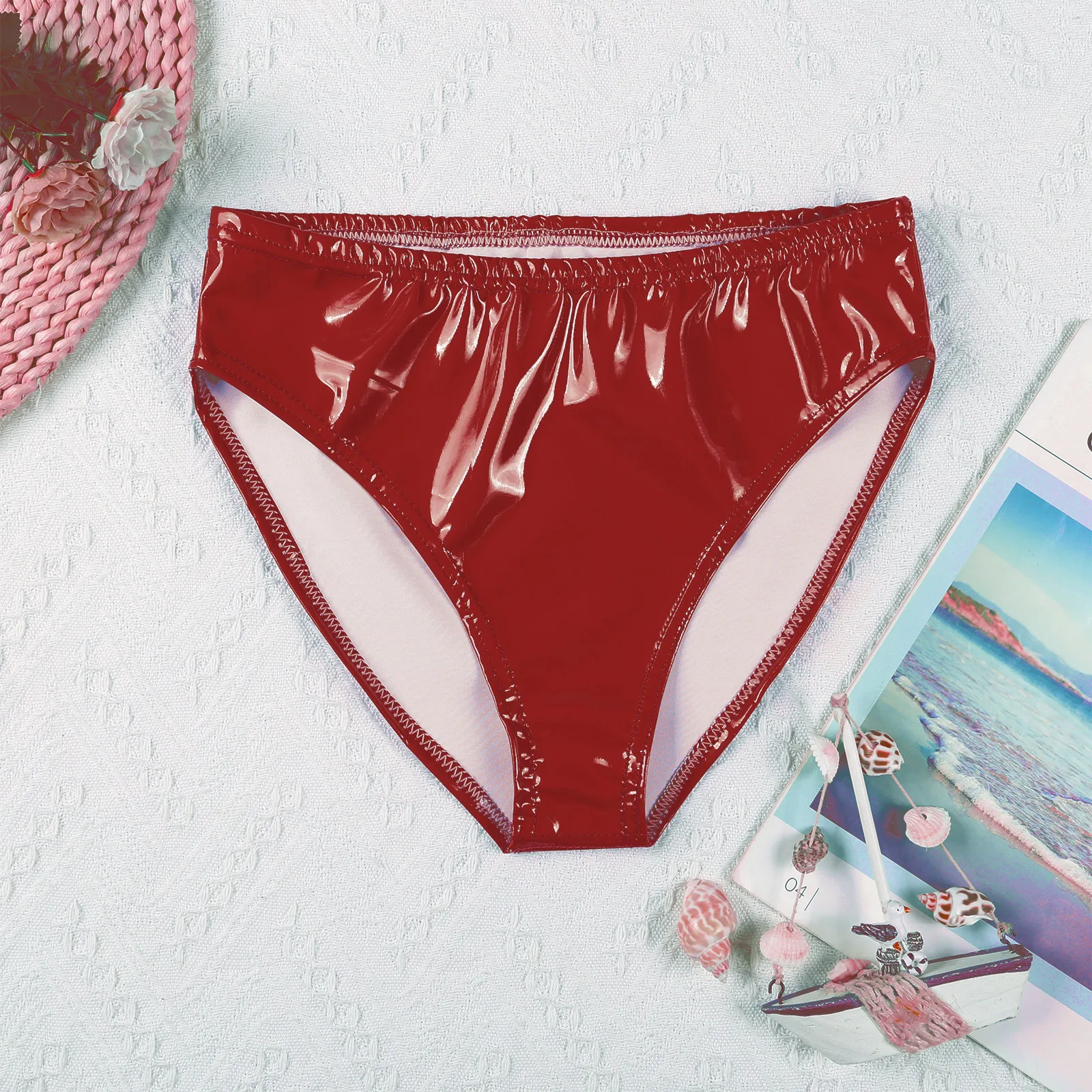 

Swimwear Womens Wet Look Patent Leather Briefs Underwear Club Dancing Performance Elastic Waistband Panties Underpants