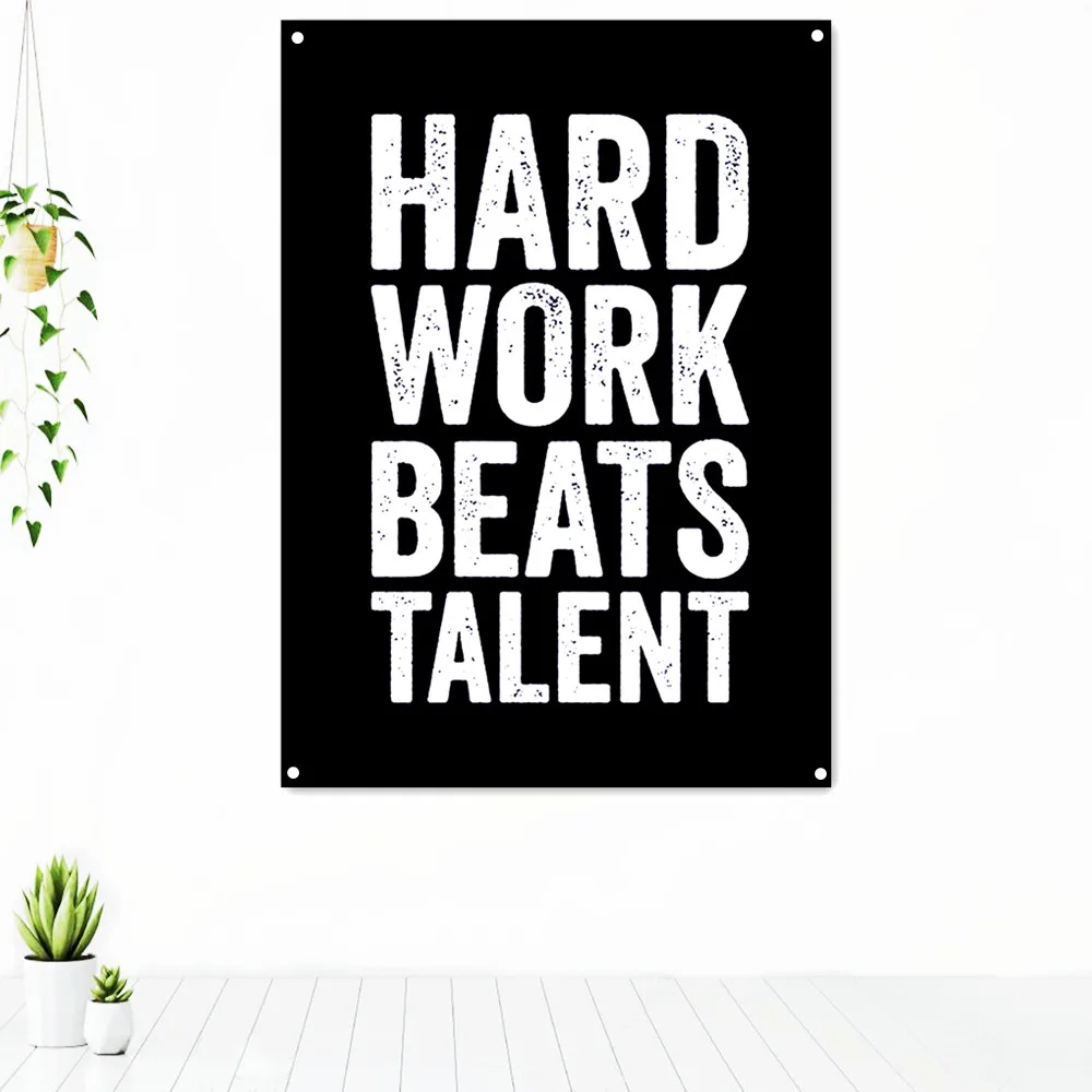 

HARD WORK BEATS TALENT. Uplifting Tapestry Banner Flag Mural Success Motivational Poster Wall Hanging Painting Home Decoration