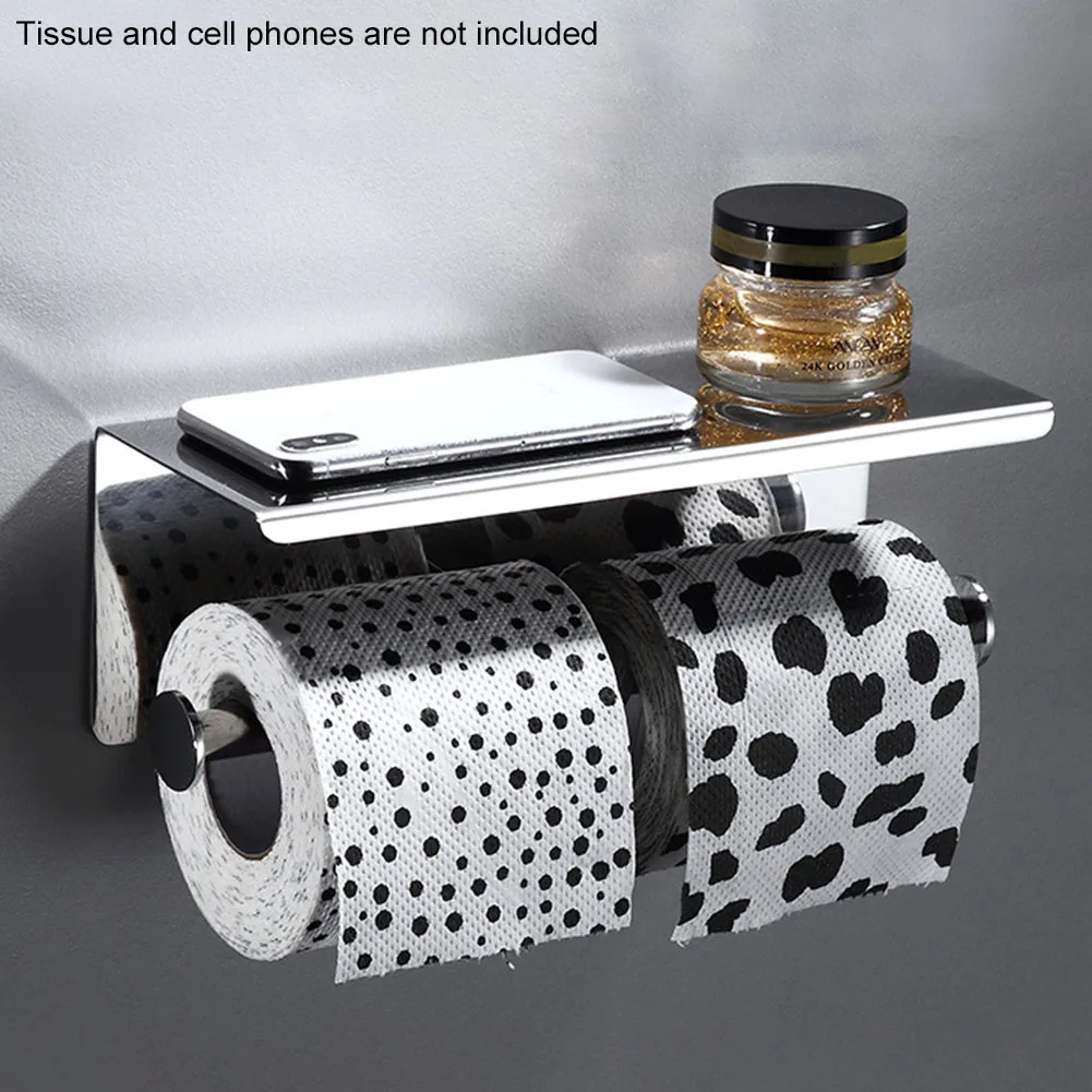 

Bathroom Kitchen Rustproof Double Roll Toilet Paper Holder Screws Mounting Stainless Steel Storage Rack Heavy Duty Modern