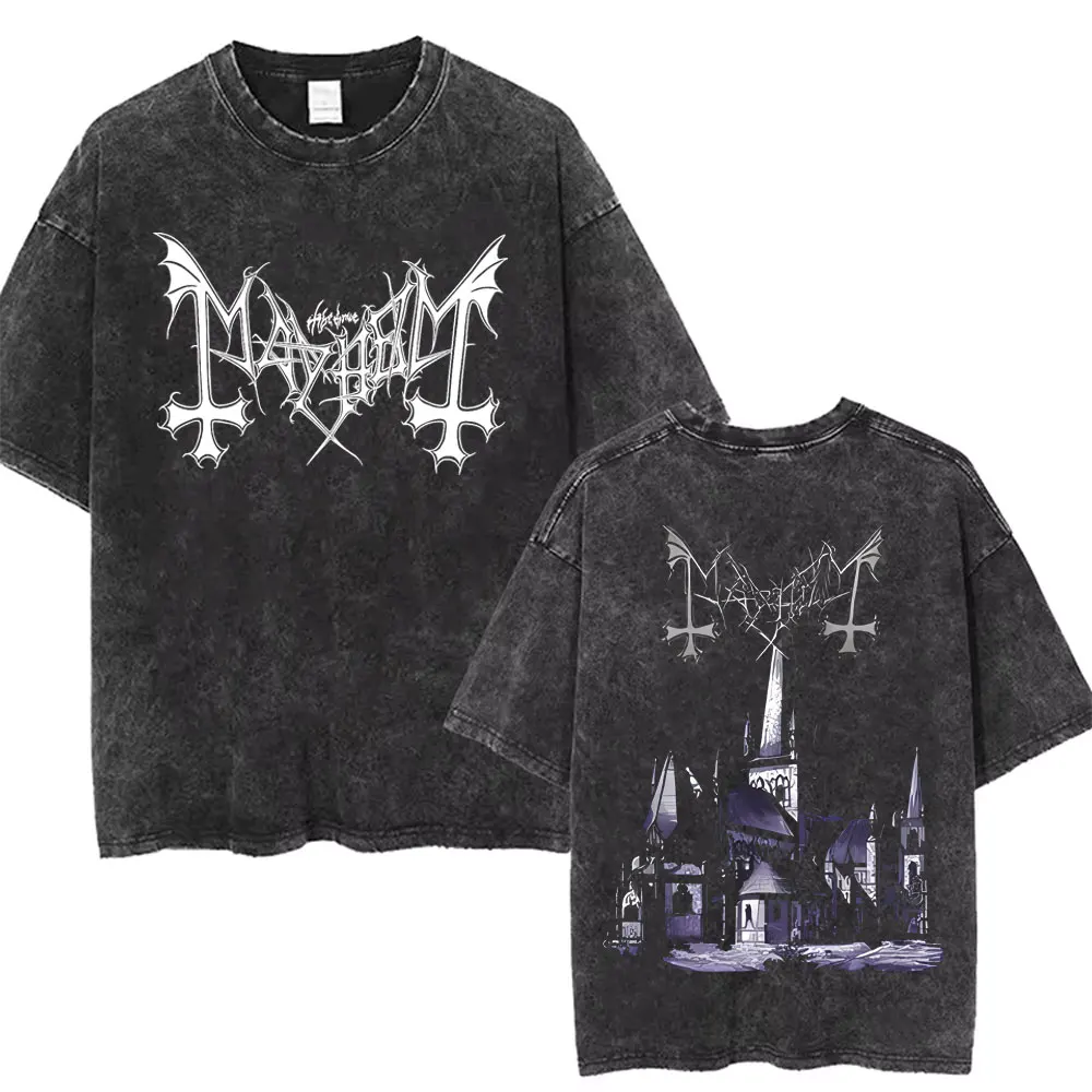 Фото Best Famous Mayhem Deathcrush Vintage Washed T Shirt Men Women Classic Death Black Metal Rock Band T-shirts Unisex Streetwear №3