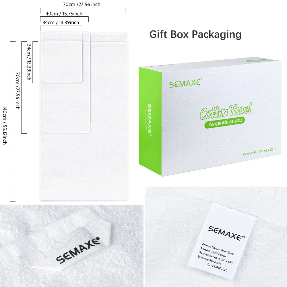 semaxe luxury bath towel set2 large bath towels2 hand towels2 face towels cotton highly absorbent bathroom towels white free global shipping