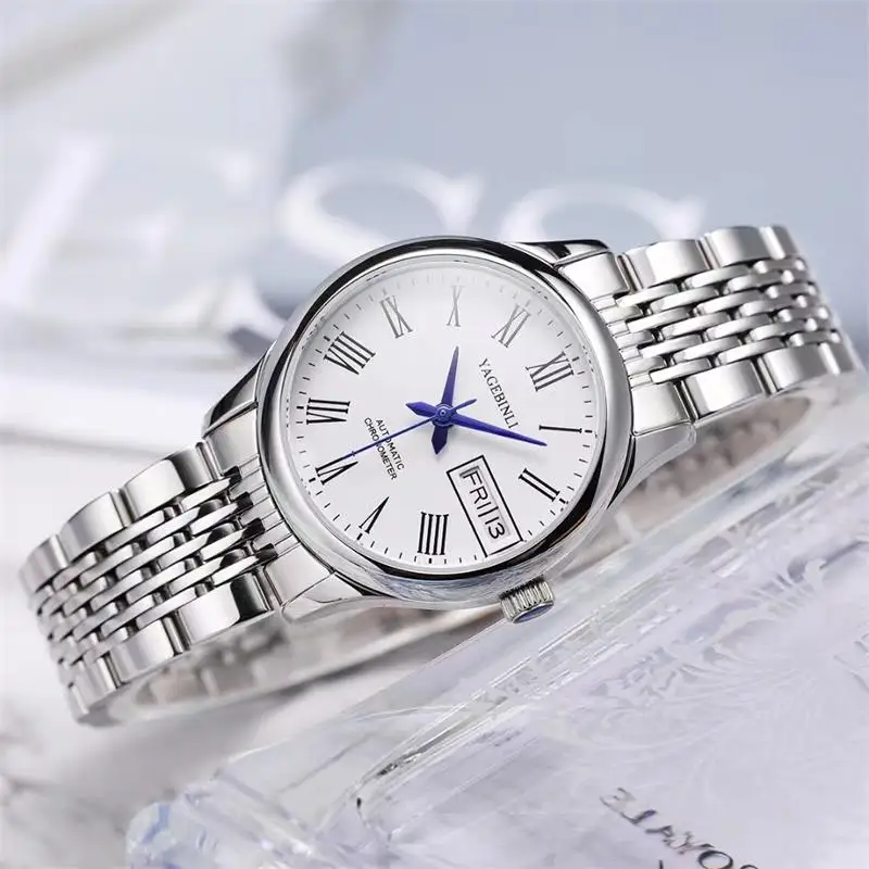 

Ladies 31mm Automatic Mechanical Watch Sapphire Glass Stainless Steel Double Button Butterfly Buckle Waterproof Calendar Watch