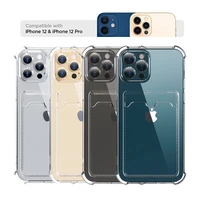 transparent shockproof phone cover case with slot card holder for iphone 13 12mini 12 11 pro max x xs xr 7 8 plus tpu back cover